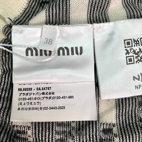 Miu Miu Womens Black & White Logo Print Cashmere Blend Cardigan Sweater Size 38 - Picture 8 of 8